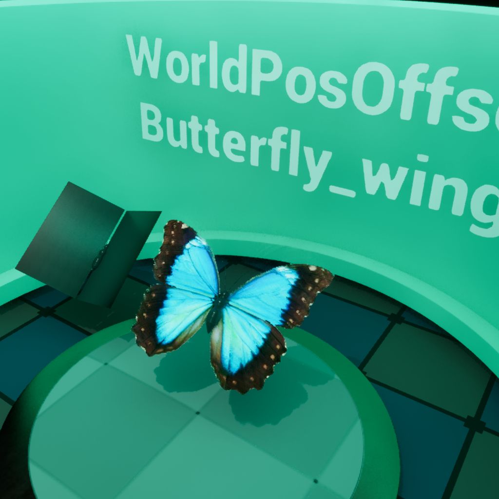 Farfalla 3d con materiale che anima i vertici delle ali nel tempo