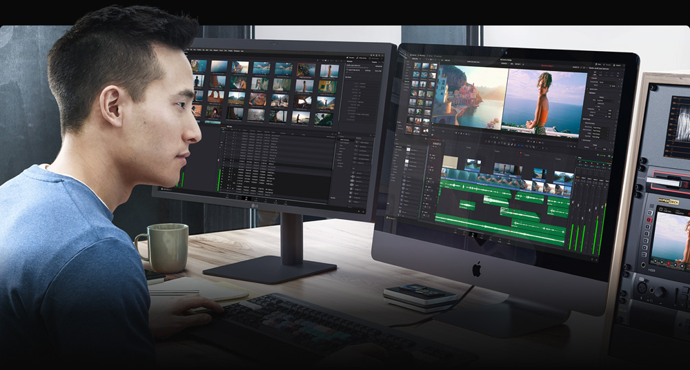computer con davinci resolve durante montaggio